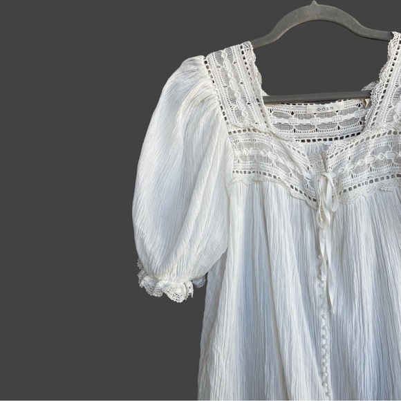 DOEN White Lightweight Square Neck Button Down Lace Puff Sleeve Anneth Blouse M - Picture 13 of 17